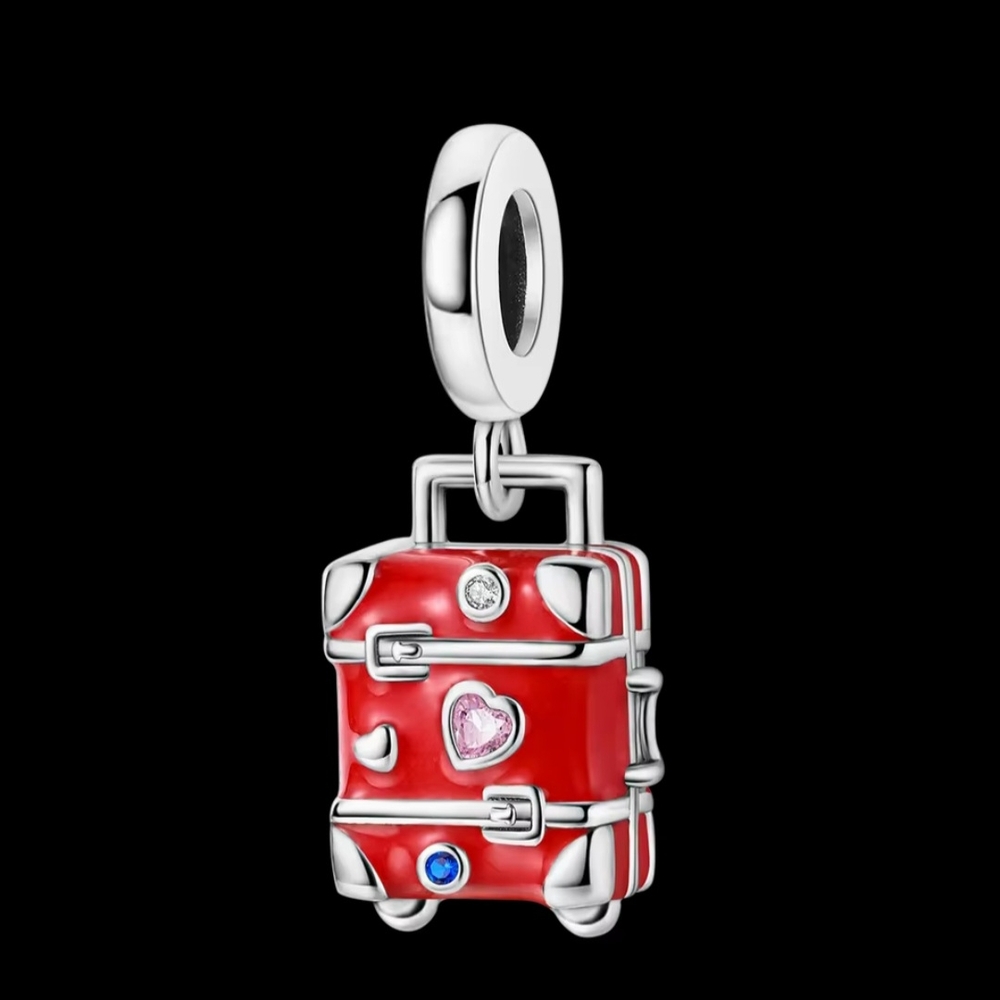 Red and Silver Suitcase Charm